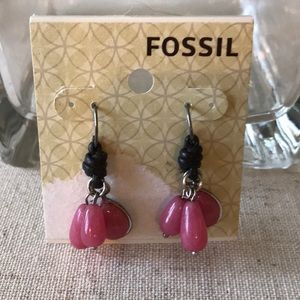 🌷FOSSIL leather & semi precious earrings